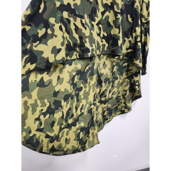 True Destiny BOHO Forest Fairy Top Large Green Camo Hi Low Mock Neck Casual - Picture 4 of 9